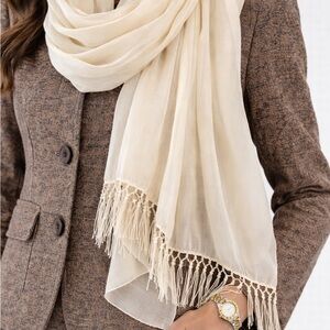 Elegant Cream Scarf with Fringe